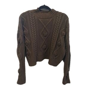 Vintage Mocha Brown Cable Knit Rosette Sweater Dark Medium Forever 21 Brand NEW